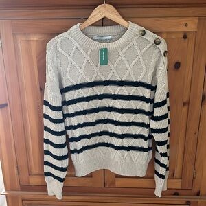 BNWT stone/navy striped cable knit sweater